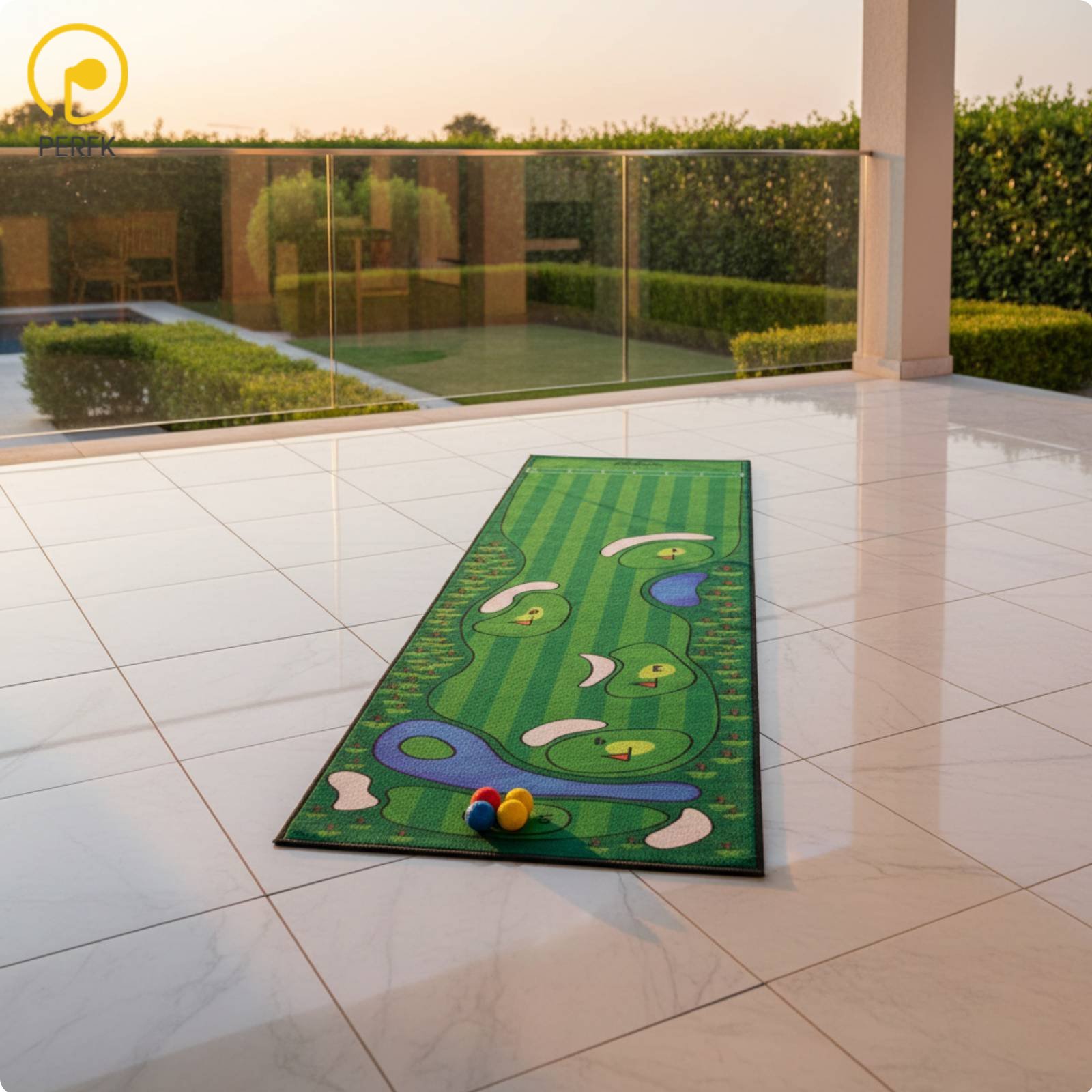 Perfk Simulated Course Design Indoor Putting Mat Velvet Surface Putting Training Mat Alignment Guides Golf Practice Carpet Built-in Hazards for Beginners, Office ราคา 3,162 บาท*ส่งฟรี