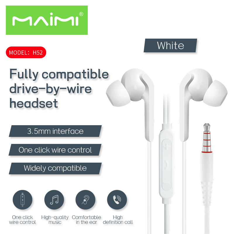 Maimi หูฟัง อินเอียร์ รุ่น H52 (สายเสียบAUX 3.5) หูฟังแบบเสียบหู (In-Ear) เสียงดี หูฟังปรับเสียง เบสหนัก หูฟังสเตอริโอ ของแท้ 100% ประกัน 1ปี ราคา 88 บาท*ส่งฟรี