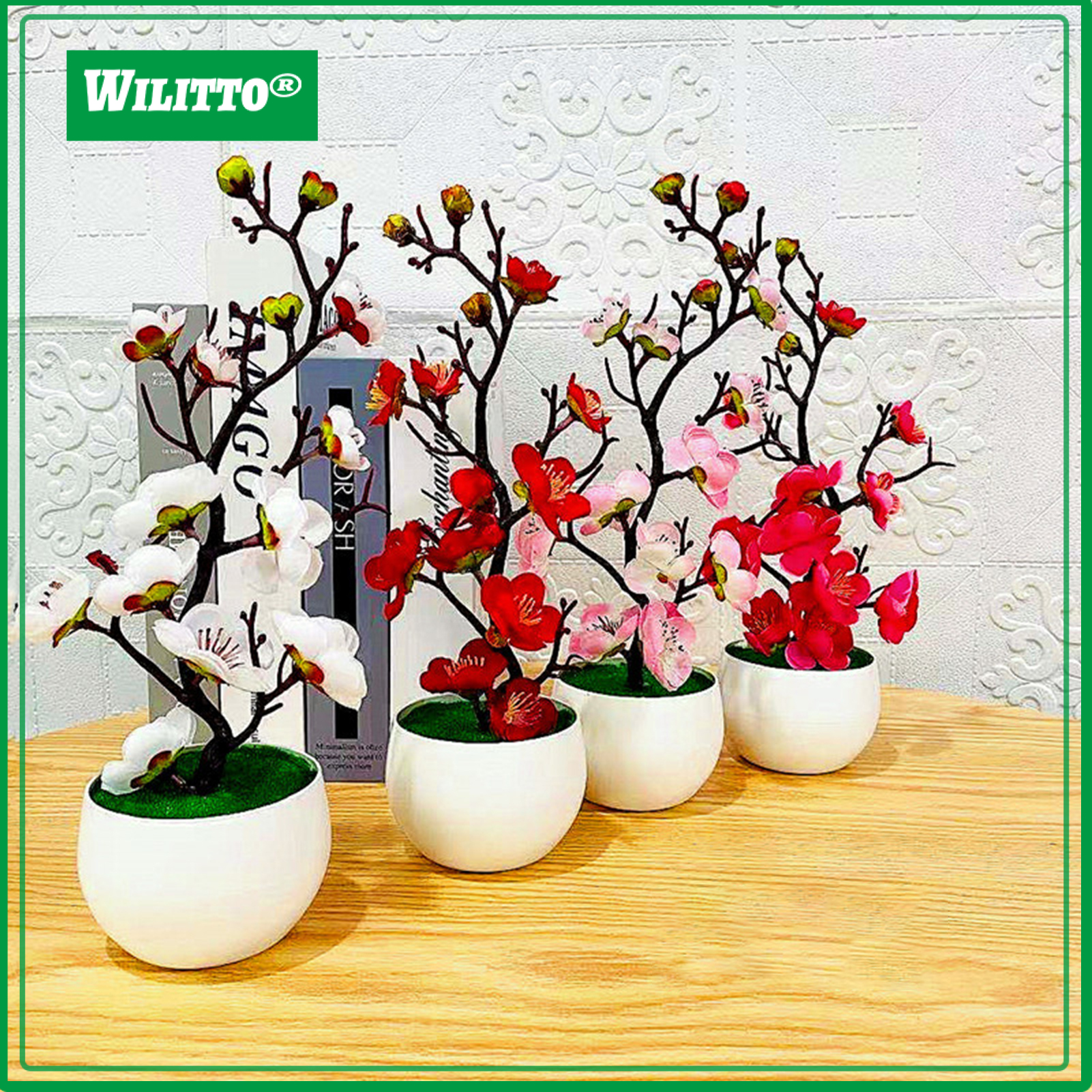 Simulation Bonsai Realistic Anti Fade Faux Silk Flower Nice-looking Fake Plum Blossom Flower Plant for Home ราคา 78 บาท*ส่งฟรี