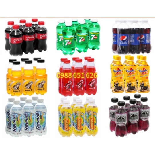 Lốc 6 Chai Nước Giải Khát, Nước Ngọt Có Ga Coca, 7up, Pepsi, Sting, Number One, Revive, Warrior. Đủ loại