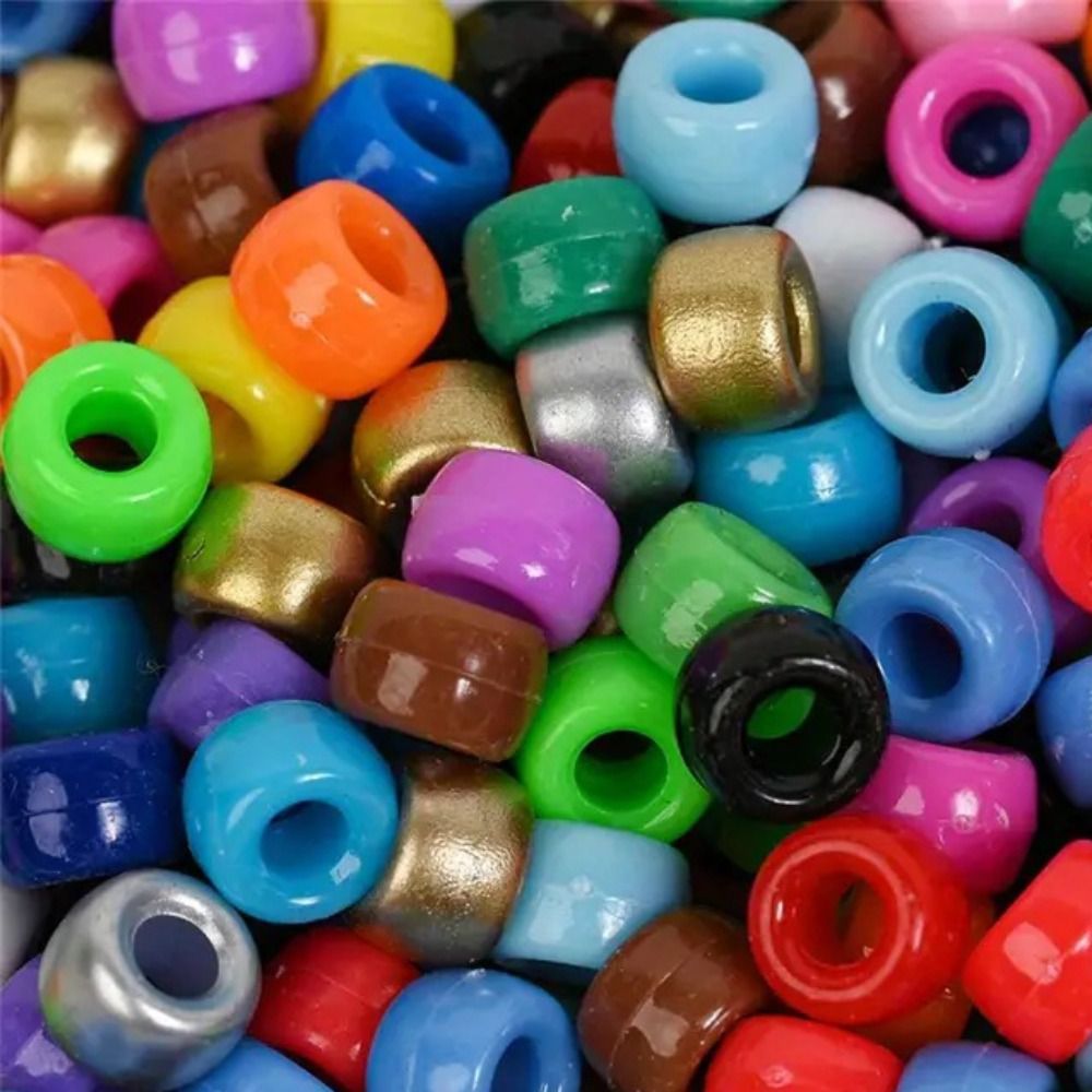 SKJK 100pcs/set Multi-Colored Colorful Pony Beads Set 6x9mm Big Hole Beads Bulk Rainbow Hair Rings Hair Accessories Kandi Bracelets Necklaces Dirty Braid Decorative Beads DIY