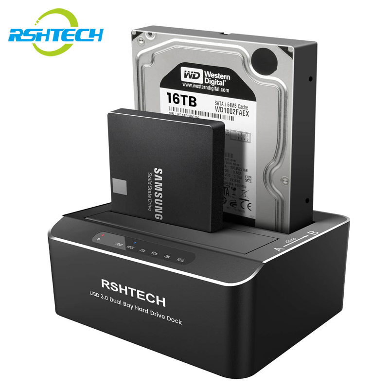 RSHTECH DS01 Hard Drive Dock Aluminum USB 3.0 to SATA Dual Bay External Hard Drive Docking Station for 2.5 & 3.5 inch SATA HDD SSD with Offline Clone/Duplicator Function Support UASP & 2x16TB - ยี่ห้อ RSHTECH ราคา 859 บาท*ส่งฟรี