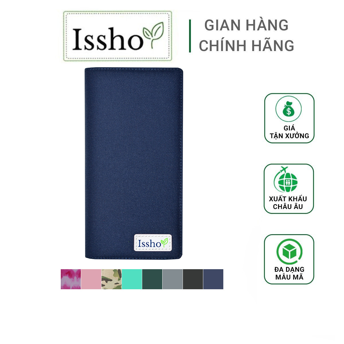 Ví cầm tay thời trang ISSHO, khóa nút bấm, chất canvas chống thấm nước, nhiều màu, B03