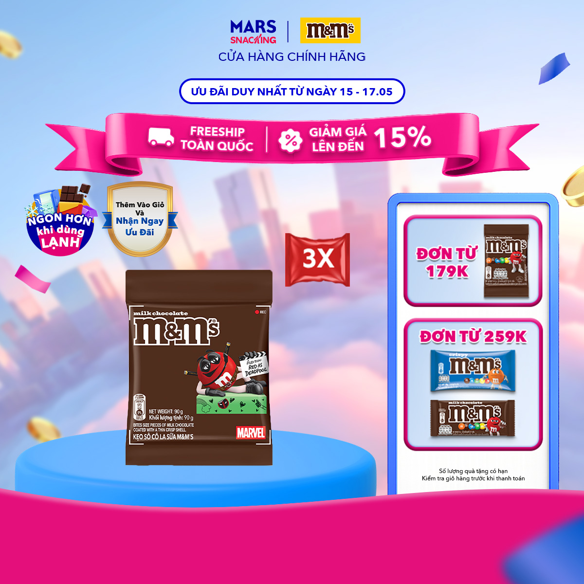 [PHIÊN BẢN MARVEL] Combo 3 Gói Kẹo Sôcôla Sữa MM's 90g