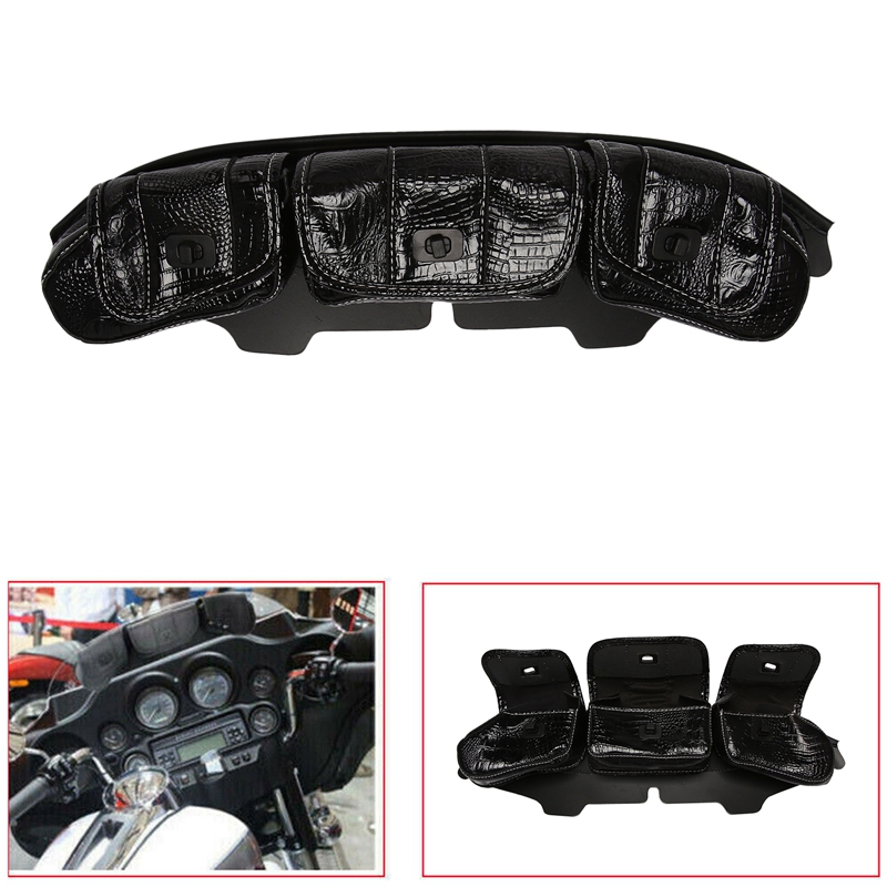 3 Pouch Pocket Fairing Crocodile Pattern Windshield Bag Saddle for Touring 1996-2013