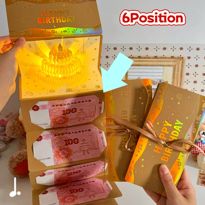 MLADEN 3D Birthday Card Red Envelope Greeting Card with Music and Light Spring Featival Ramadan Gift Birthday