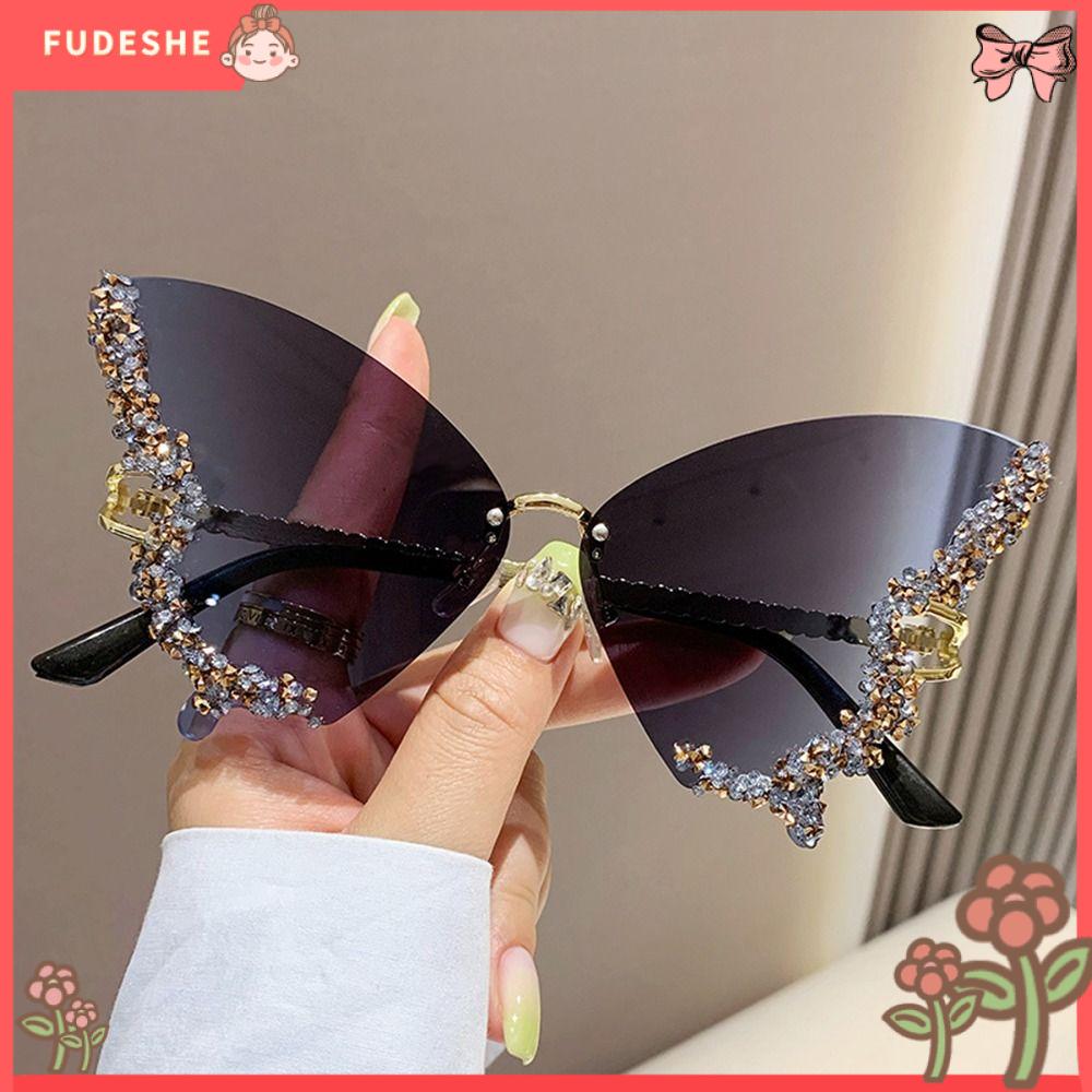 FUDESHE  cương giả Kính mắt Y2K Ngoại cỡ Kính râm Nữ Kính râm hình bướm Kính râm nữ màu tím Kính râm lấp lánh