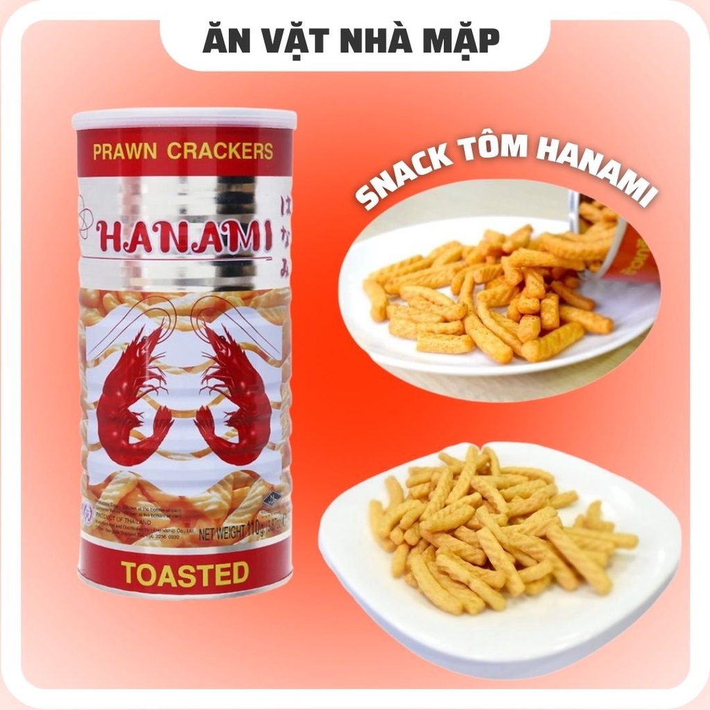 Lon 110g Snack Tôm Thái Hanami - Bánh que giòn rụm mặn mặn vị Tôm Yum