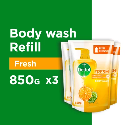 [Bundle of 3] Dettol Body Wash Fresh Refill 850G