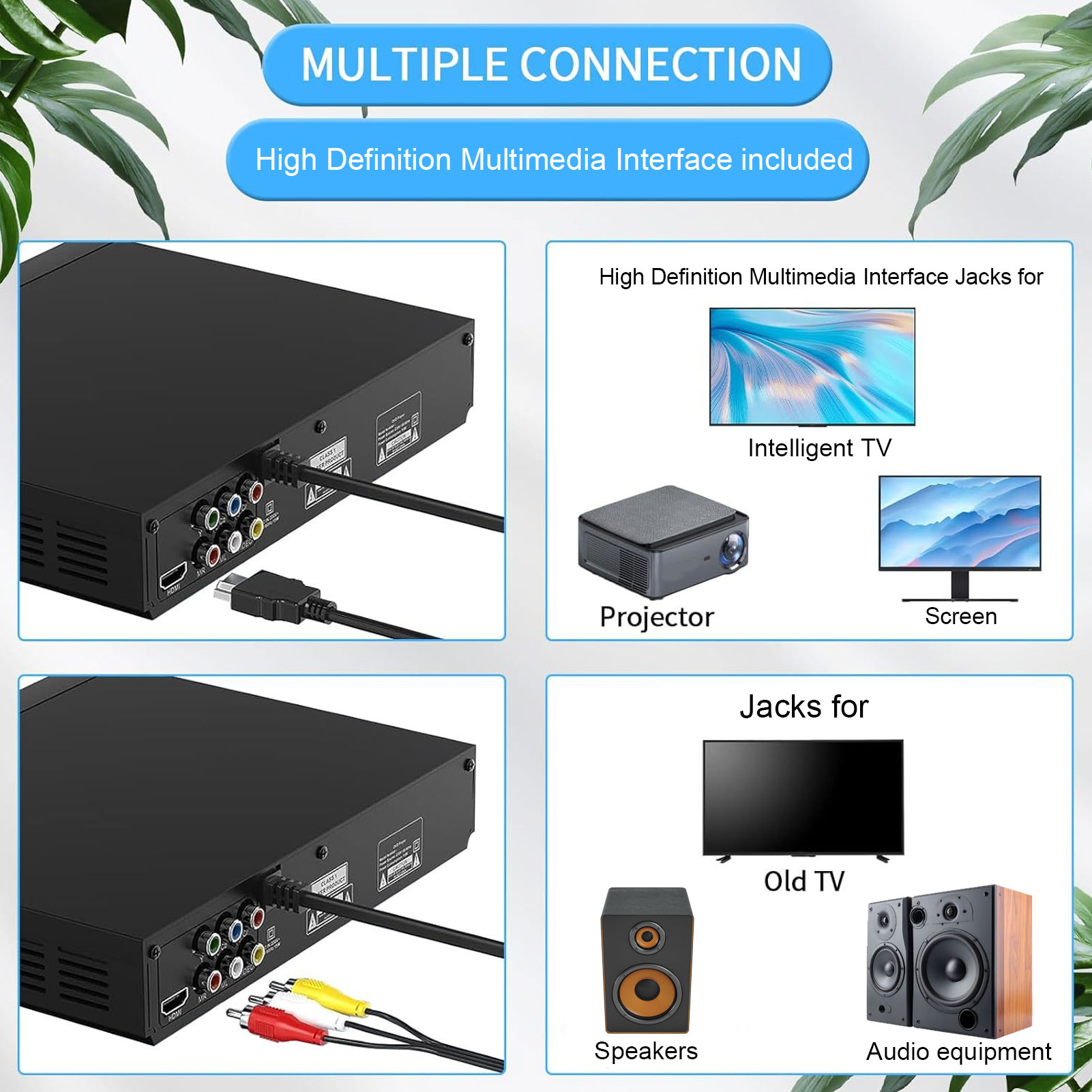 SMATE Đầu DVD 1080P HD Giao diện đa phương tiện Tất cả các khu vực Đầu CD cho TV Âm thanh nổi tại nhà với Điều khiển từ xa phát lại MP3 Đầu vào Mic 6 5mm Giao diện USB