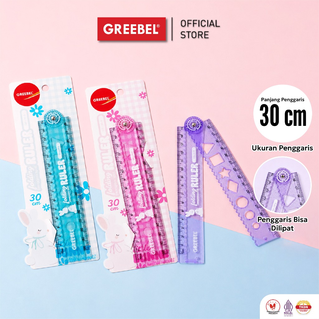 (1pcs) GREEBEL Penggaris Lipat 30cm Warna Warni Penggaris Plastik Pola Bentuk Foldable Ruler L30-5