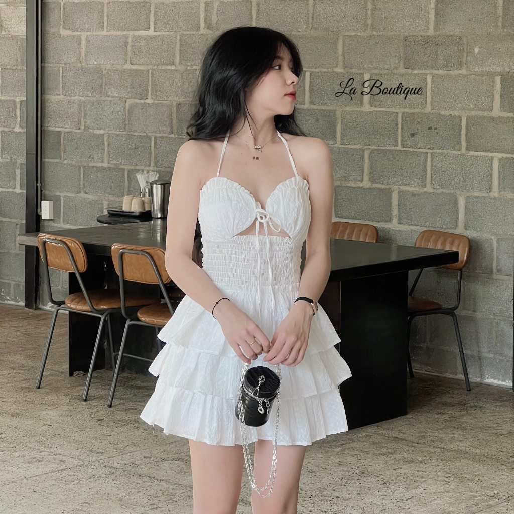 Đầm cúp ngực tùng xòe vải xô La Boutique nữ tính bánh bèo