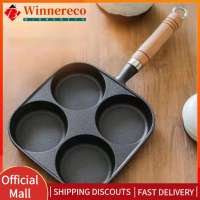 【winnereco】4-Hole Egg Frying Pan Wooden Handle Non Stick Multifunction Hamburger Steak Pan Suitable for Gas Stove Induction Cooker