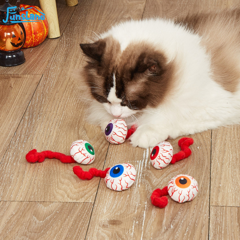 FunsLane Halloween Eyeball Catnip Toys Cat Chew Plush Squeaky Toys Pet Boredom Relief Teeth Cleaning Toys Funny Interactive Toys For Cat ราคา 46 บาท*ส่งฟรี