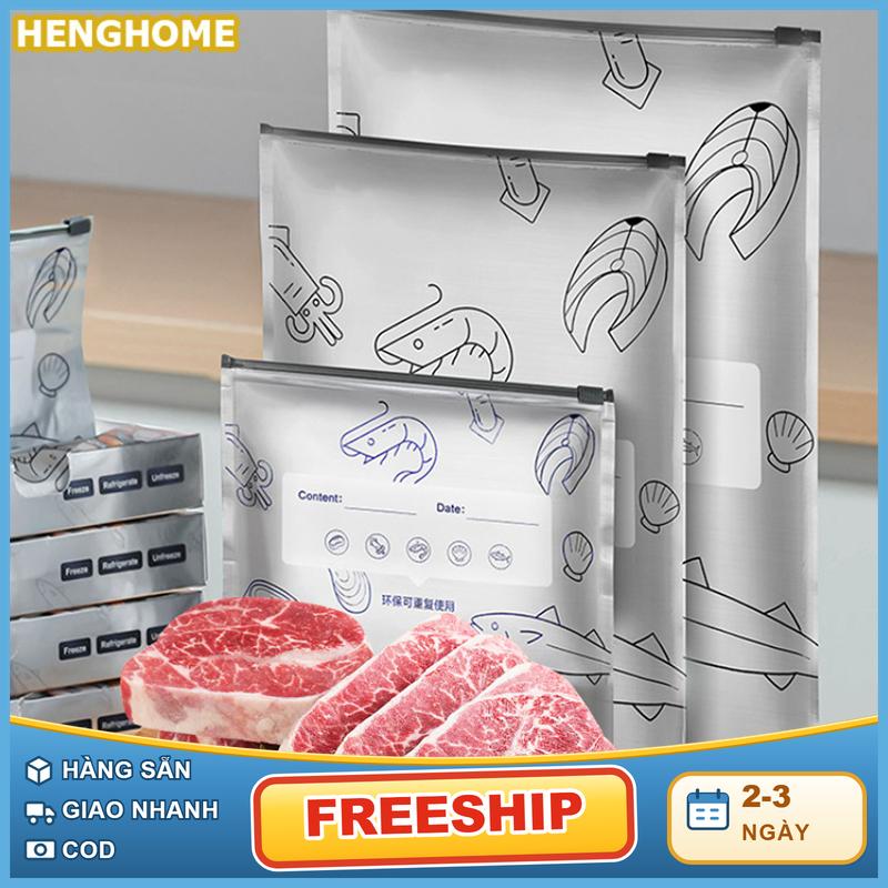 HENGHOME 10 cái túi rò rỉ tủ đông an toàn nhà bếp túi tươi công suất lớn túi nhôm thực phẩm giữ tươi Túi khóa có thể tái sử dụng