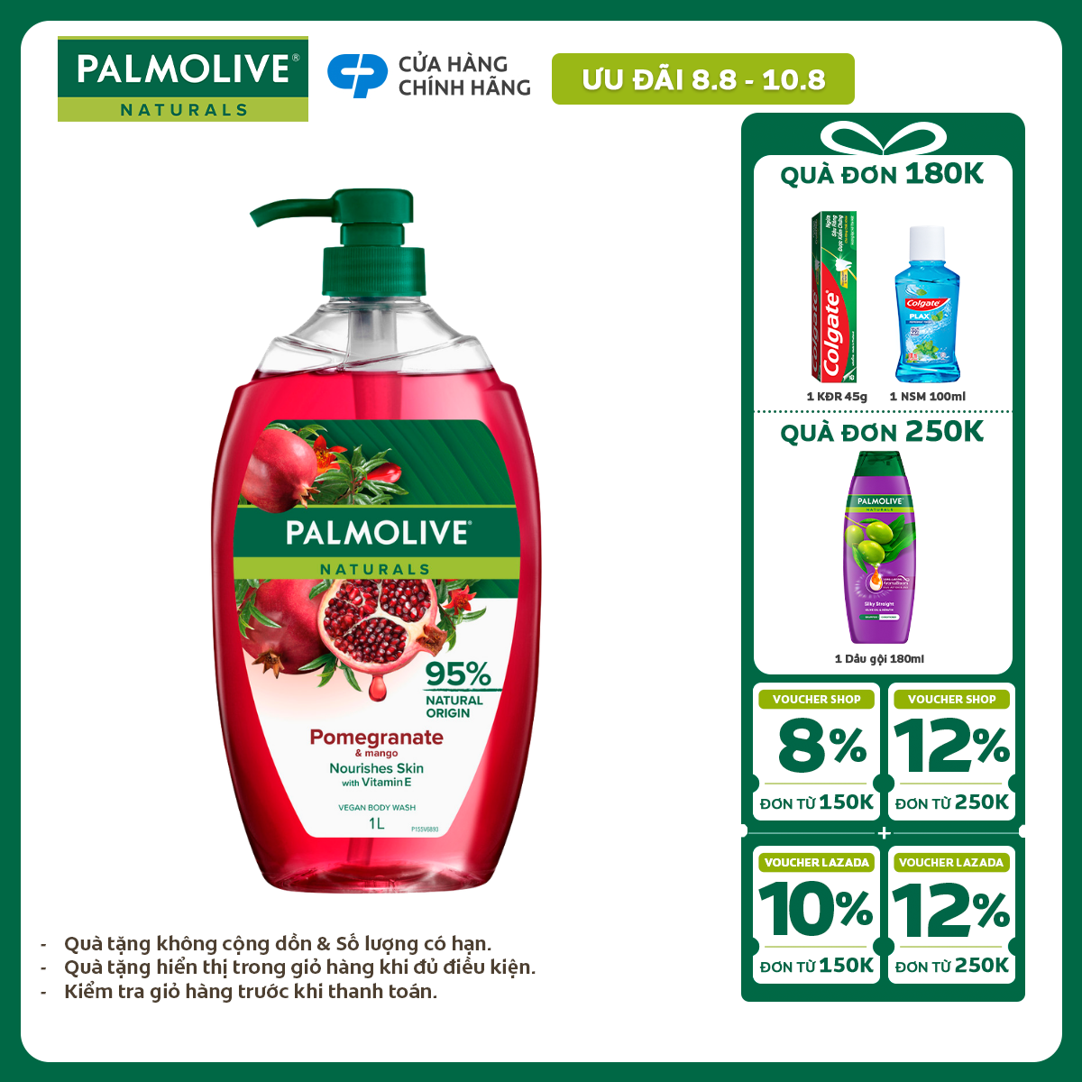 [Chỉ 20H 7-10.8_X2 Voucher giảm 24%] Sữa tắm Palmolive dạng gel chiết xuất Lựu  Xoài và Muối biển cho da mềm mịn, thơm sảng khoái 1L