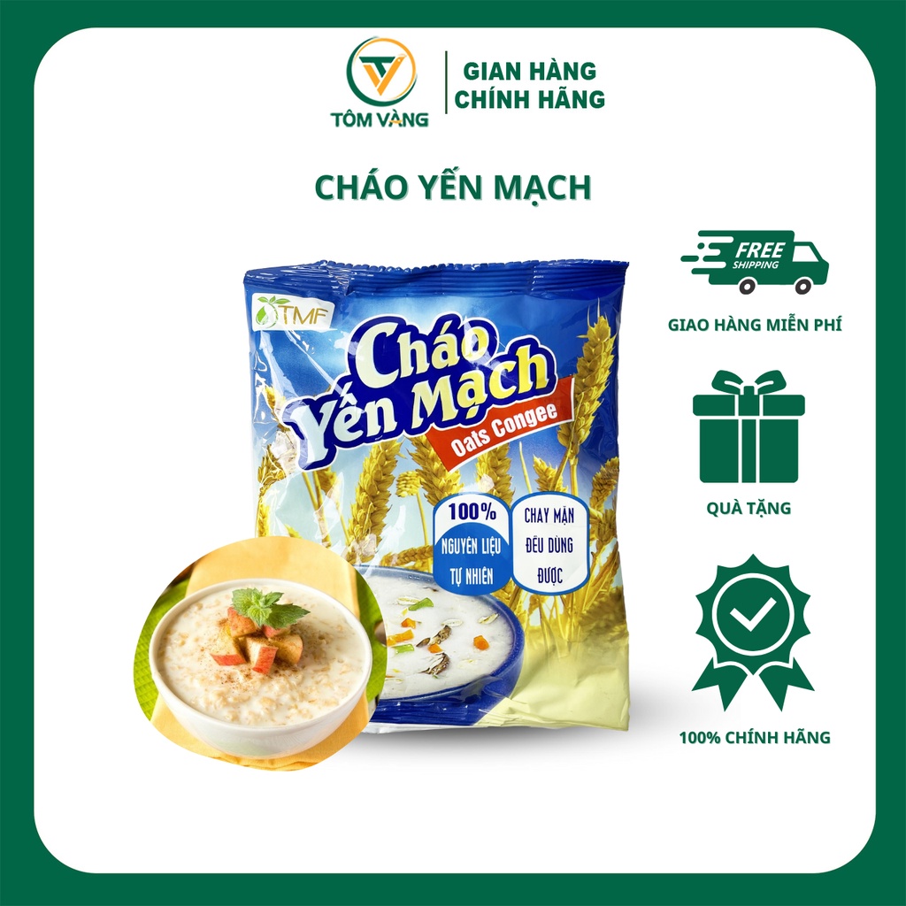 Cháo yến mạch gạo lứt (gói) TÂM MINH FOODS ăn liền giảm cân tiện lợi cho bé - túi 50g - TÔM VÀNG