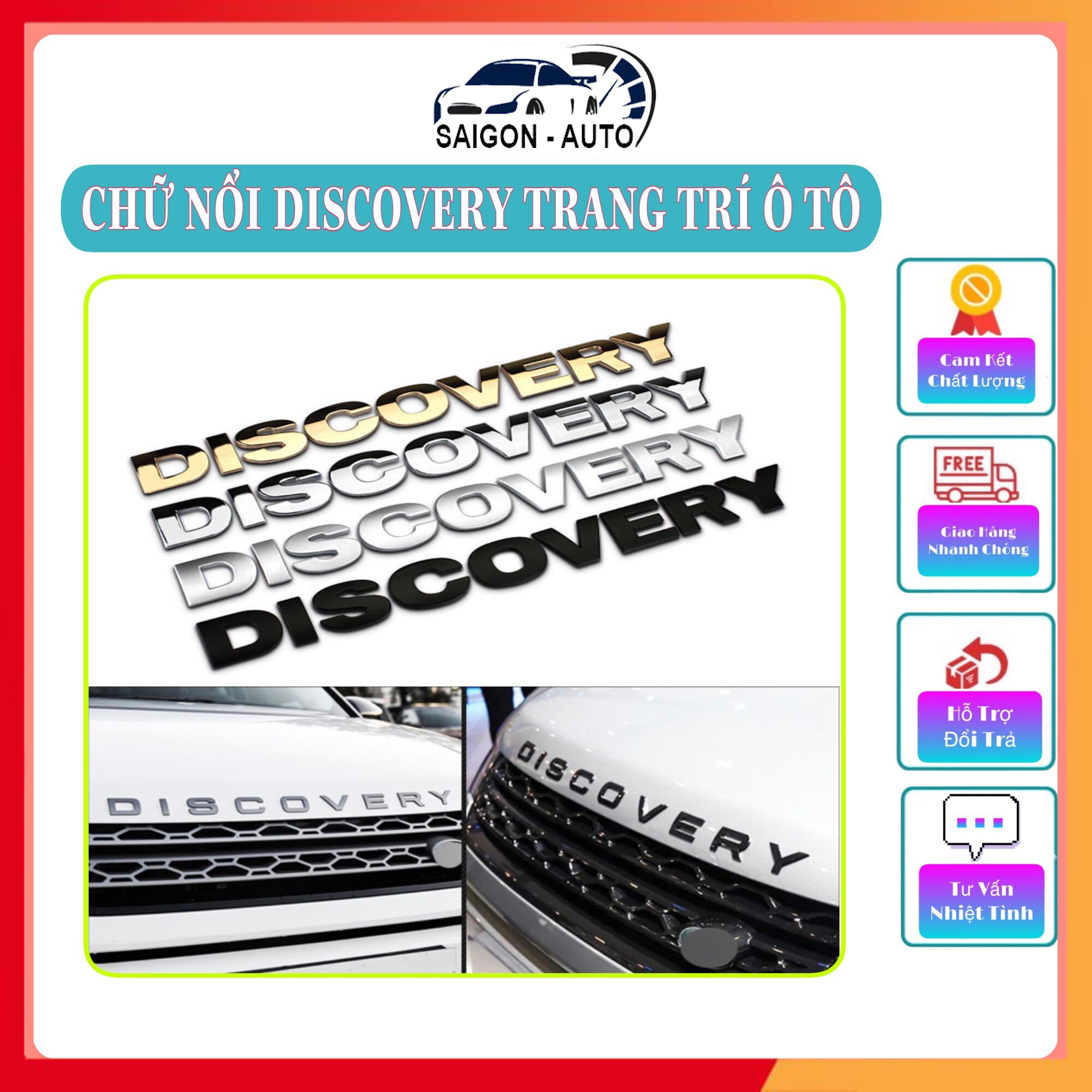 Tem Discovery chữ nổi Discovery trang trí ô tô mạ crom sang trọng