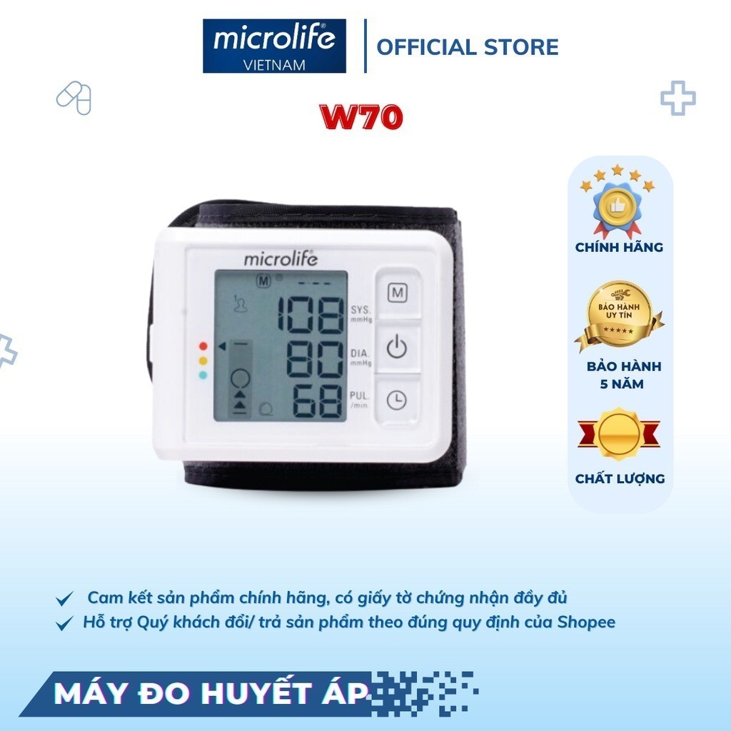 Máy Đo Huyết Áp Cổ Tay Microlife W70 Đo Huyết Áp Và Nhịp Tim Hoàn Toàn Tự Động Bảo Hành 5 Năm Chính Hãng