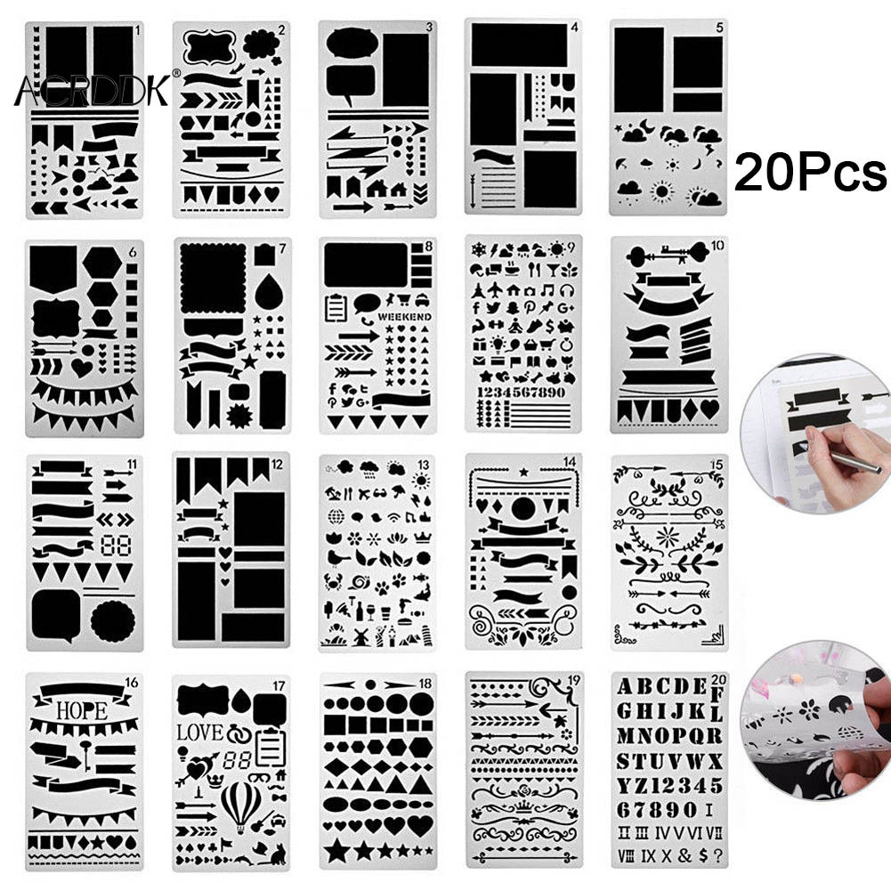 20Pcs Bullet Journal Stencils Plastic Planner Stencils Drawing