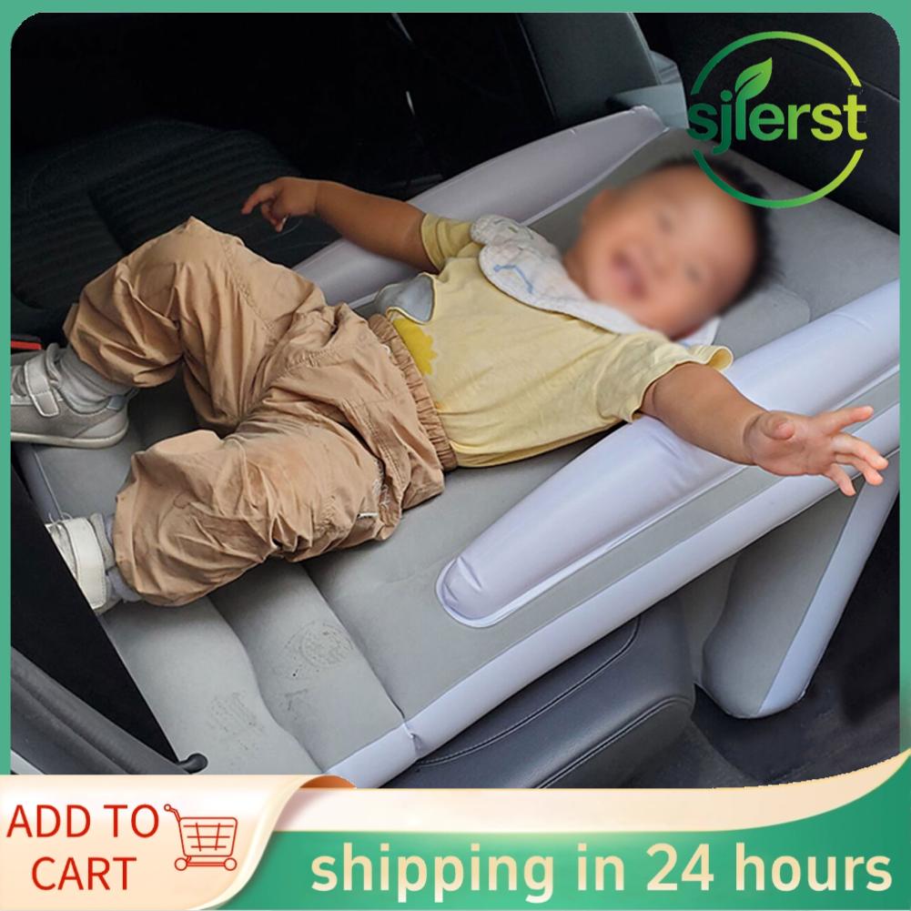 sjlerst Pomya Inflatable Infant Airplane Bed & Car Seat Extender - ที่นอนเดินทางพับได้พร้อมราวกั้นด้านข้างสำหรับเด็ก เตียงเด็กแบบพกพาสำหรับการเดินทางบนถนนและเที่ยวบิน (สีเทา)