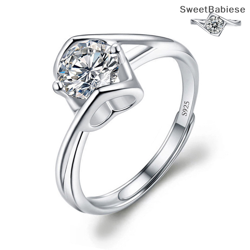 ✨[Sweet] Moissanite engagement Finger Nhẫn dát kim cương mở vòng cho phụ nữ 925 Bạc LỜI HỨA đám cưới có thể điều chỉnh nhẫn đồ trang sức mỹ