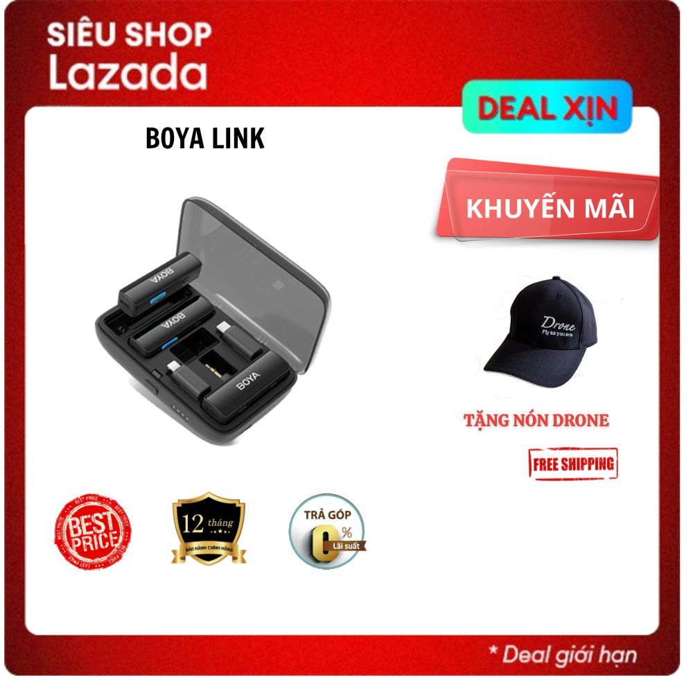 Boya Link – Micro thu âm không dây 3 trong 1 dành cho Điện Thoại/ Máy Ảnh – Bảo hành chính hãng
