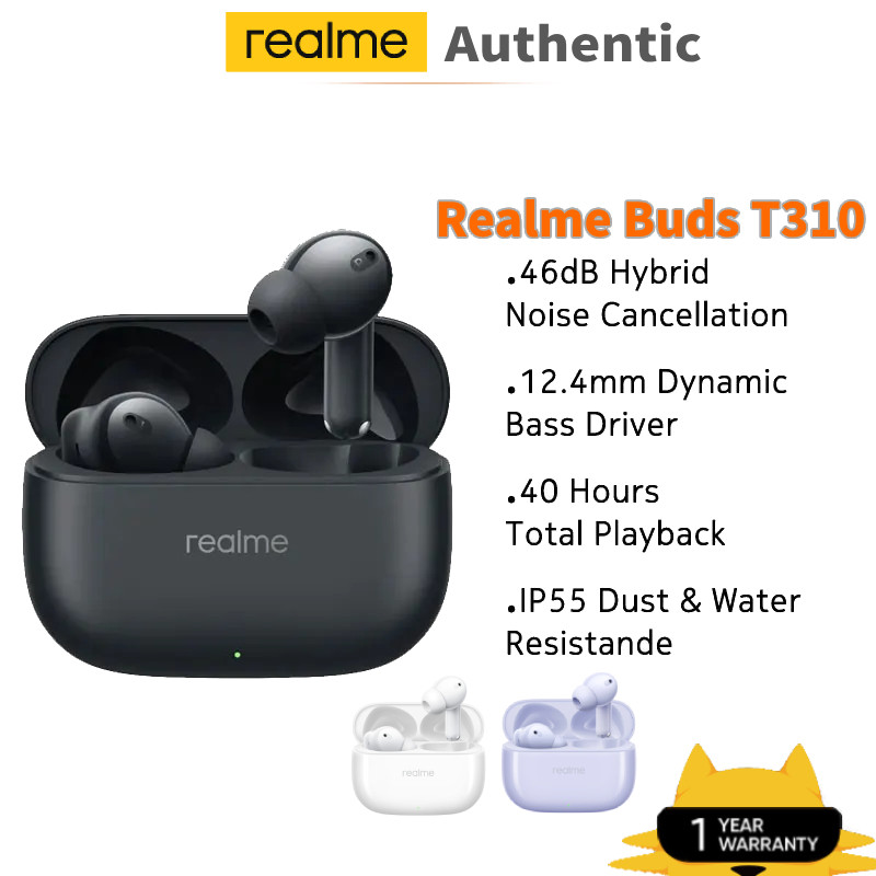 Realme Buds T310 TWS Earphone 46dB Active Noise Cancelling Bluetooth 5.4 IP55 40 Hours Battery Life Headphone