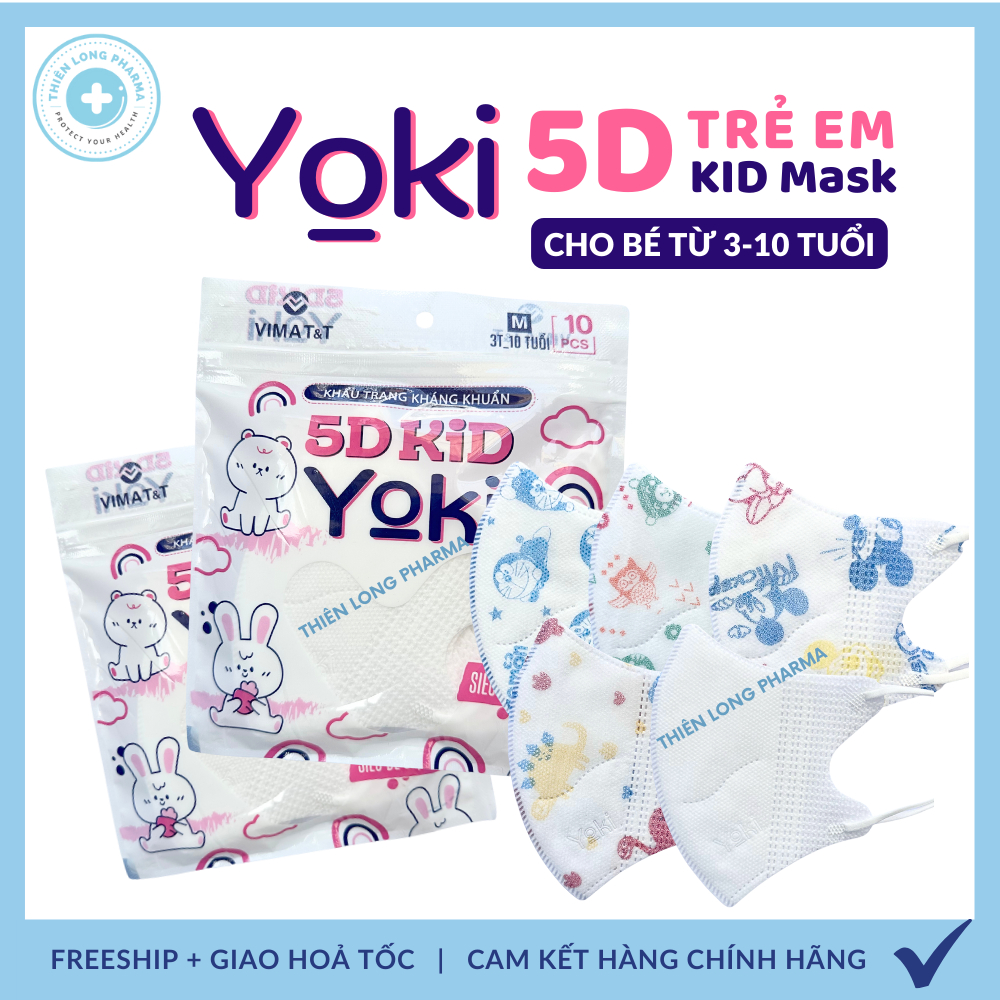 [SET 50 Cái] Khẩu trang trẻ em 5D YOKI Kids 4 lớp kháng khuẩn cho bé 3-10 tuổi