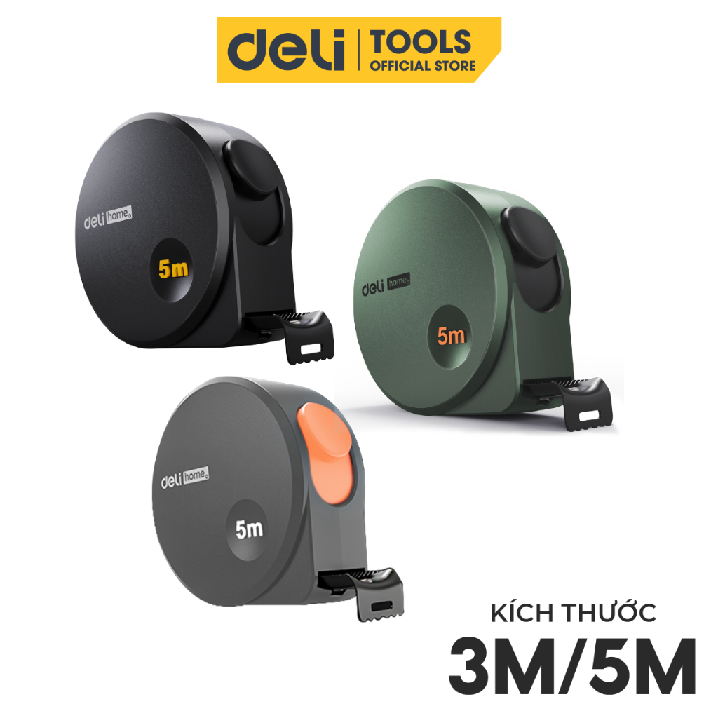 Thước cuộn thép deli đa năng 3m / 5m, thiết kế tinh tế, hiện đại, ứng dụng đo đạc nhà cửa, thi công công trình - ht8519