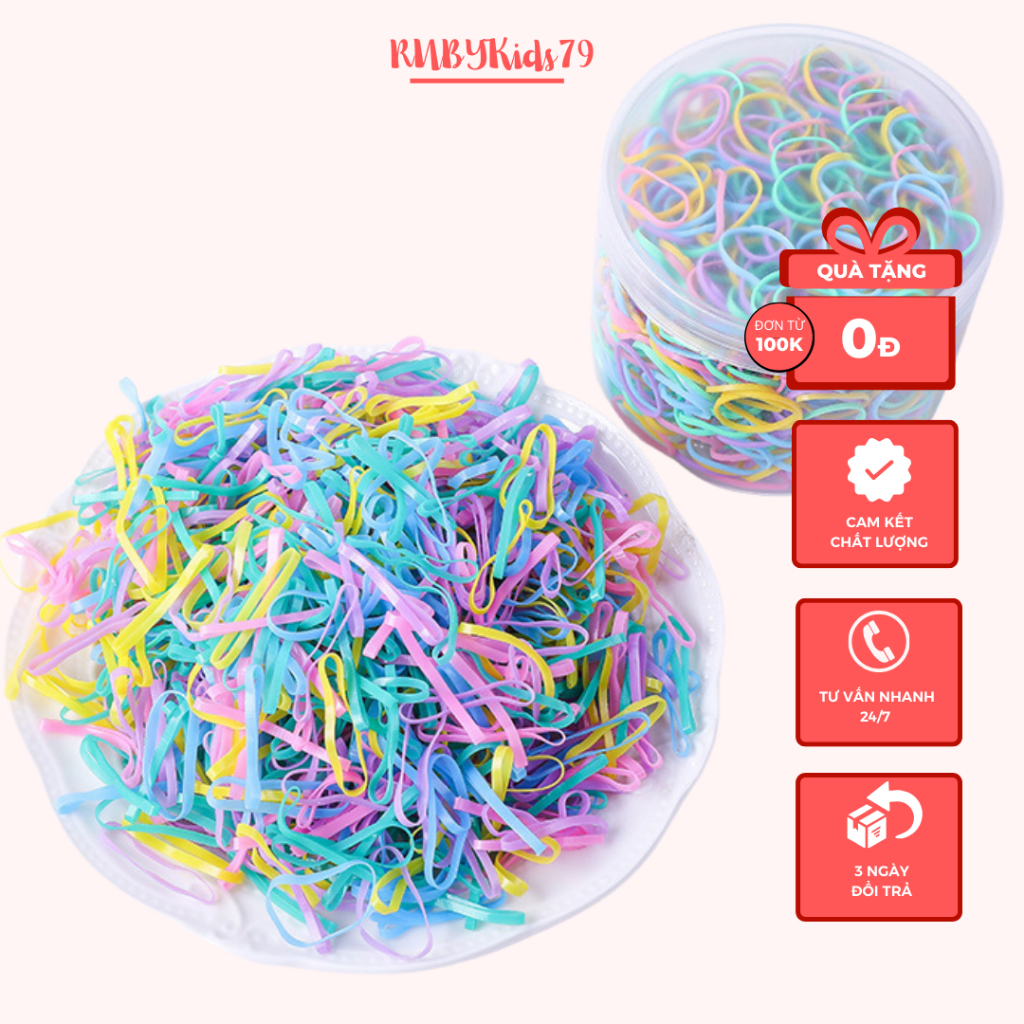 Dây chun cột tóc cho bé cỡ trung set 800 sợi nhiều màu sắc siêu dai - rubykids79