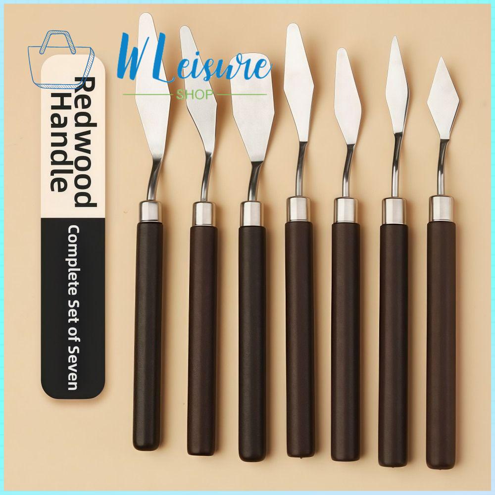 DIDI - HL 7PCS Thép không gỉ Bộ cọ vẽ tranh sơn dầu nghệ thuật Bằng gỗ Nhẹ Xẻng trộn sơn màu nước Di động Ngăn ngừa rỉ sét Bộ cọ vẽ Công cụ vẽ