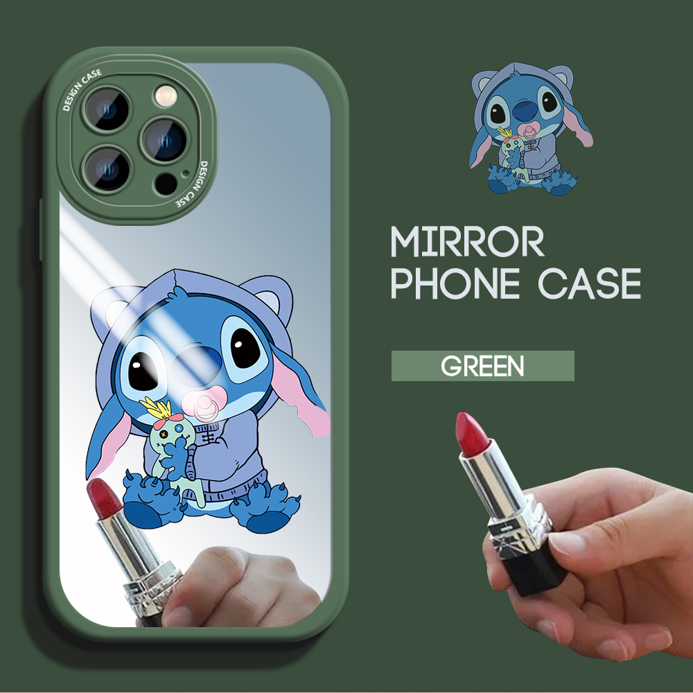 Case4you cho Iphone 14 cộng với iPhone 14 Pro Max iPhone 11 iPhone 11 PRO iPhone 12 Iphone 12 Pro dễ thương quần áo màu xanh dương Stitch mỏng họa tiết gương Ốp lưng silicon mềm vỏ điện thoại