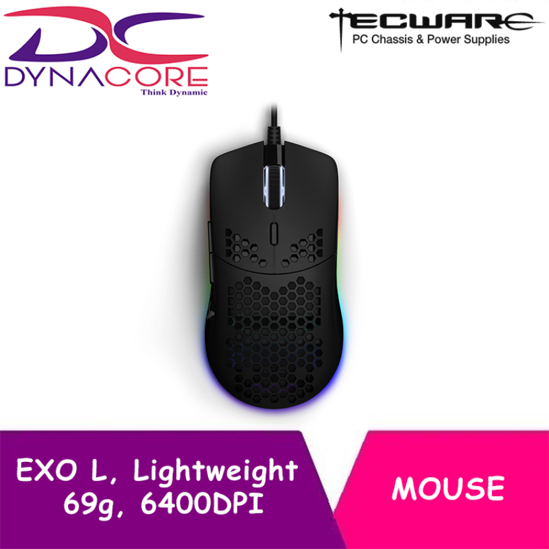DYNACORE - Tecware EXO Lite Black / White Lightweight Gaming Mouse, 69g, 6400DPI | Tecware Exo L