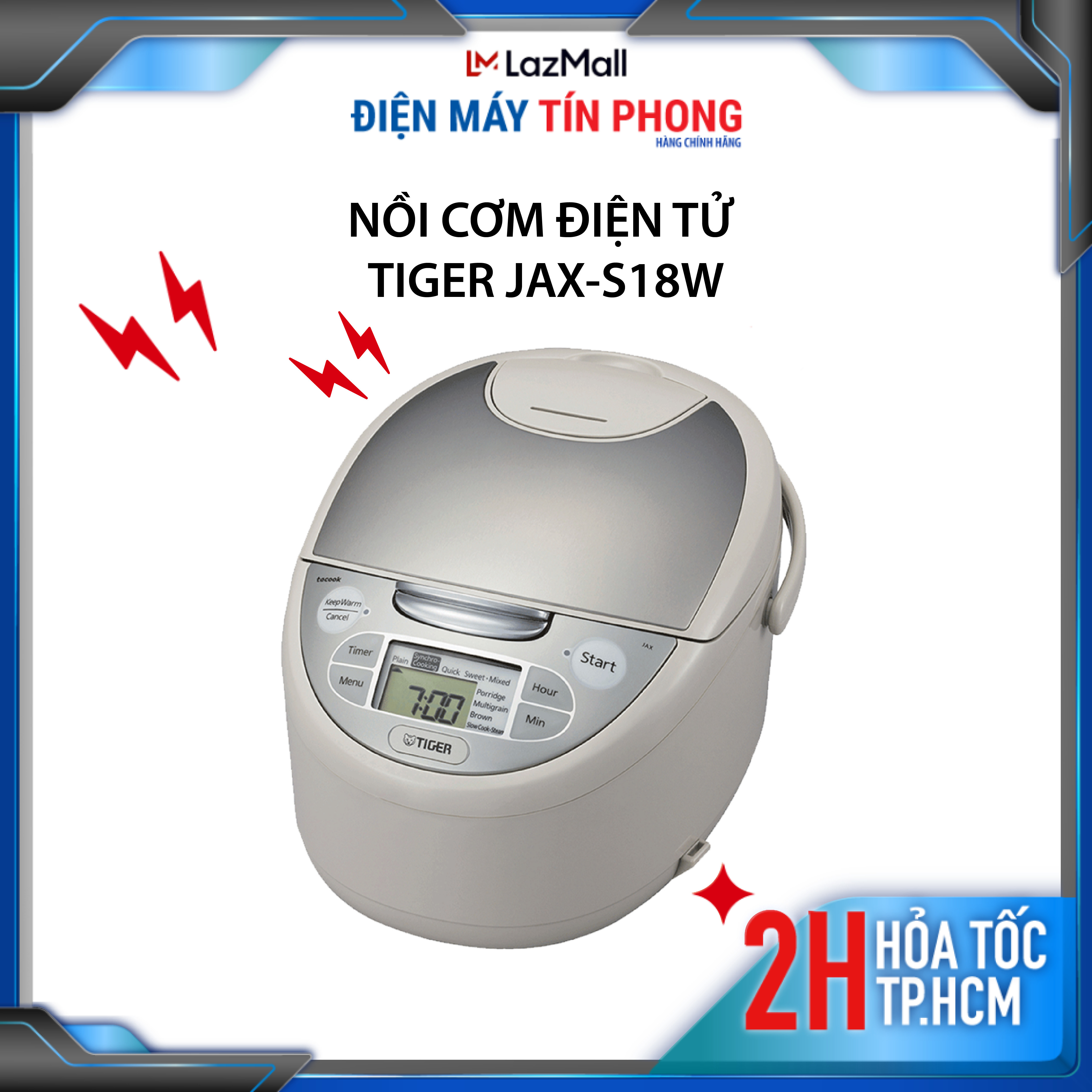 Nồi cơm điện tử tiger jax-s18w - 1.8 lít, công suất 918w, 9 chế độ nấu tự động - hàng chính hãng, bảo hành 12 tháng