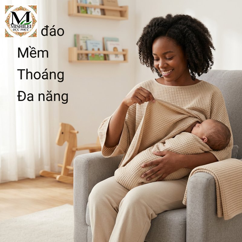 Mishilei Khăn choàng đa năng cho bé BERMA BABY vải waffle mềm thoáng khí co giãn che xe nôi che nắng dùng dã ngoại