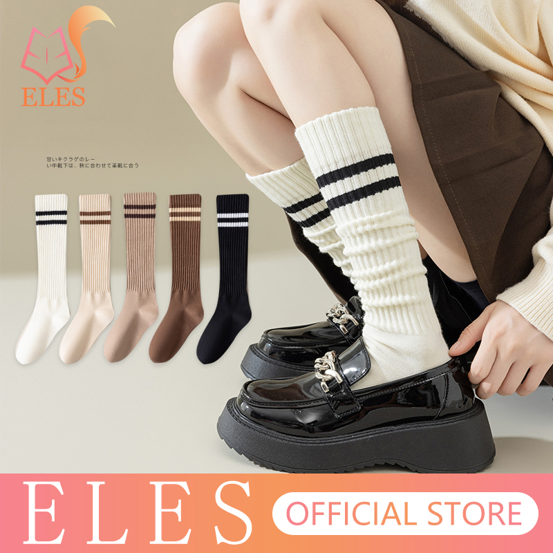 ELES Nhật Bản JK Tất Bắp Chân Tất Giảm Béo Vớ Nữ Xuân Thu Đen Tất Cao Đến Đầu Gối Giữa Bắp Chân tất