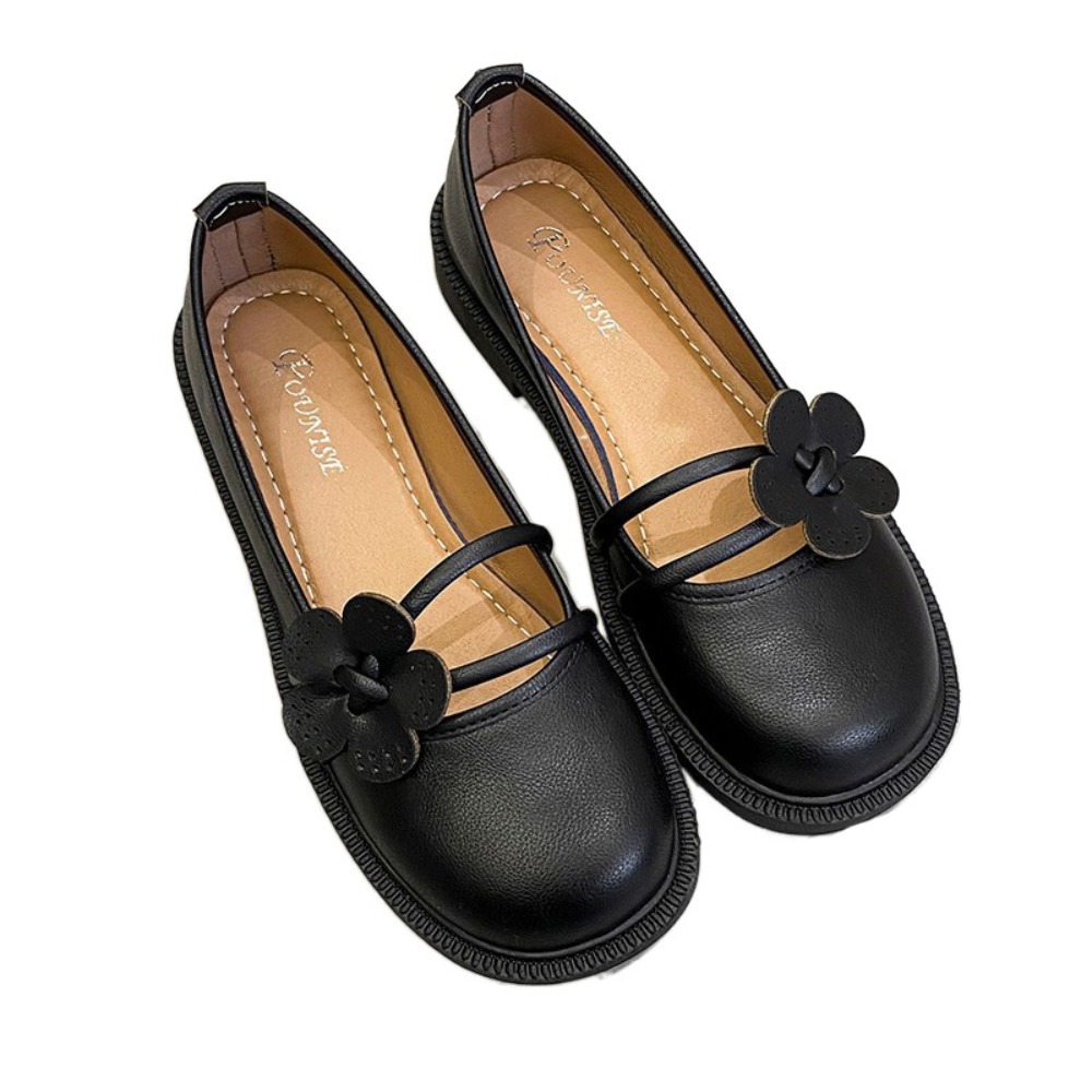 IUYJN Bông hoa Giày Mary Jane Da PU Giày gót thấp Giày bệt Ballerina tiếng Hàn Phong cách Anh Pháp Giày bệt mũi tròn Phụ nữ - 2