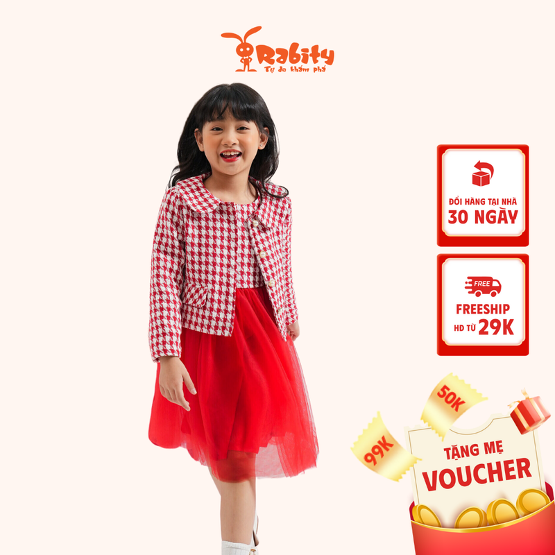 Áo khoác kiểu họa tiết caro bé gái áo dạ tweed dày dặn cho bé Rabity 92956