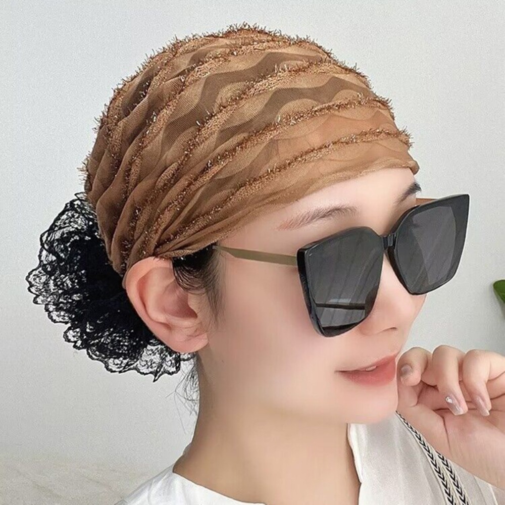 NANZHE Cover White Hair Headband Cap Lace Embroider Trendy Hair Band Full Cover Turban Female