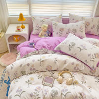 4in1 Bedding Set High Quality Flower Printed Bedsheet Sets Duvet Cover Single/Queen Size Ready Stock