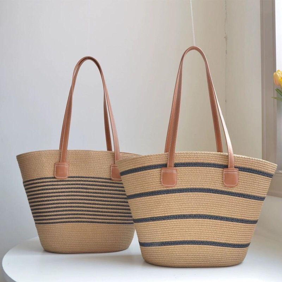 Túi cói Tote dây da túi cói hình thang size lớn đi biển mẫu mới hè cho nữ Bag Nữ