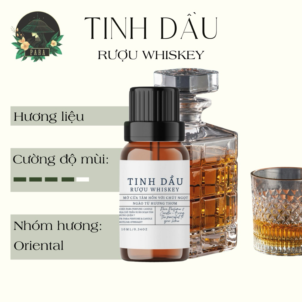 Tinh dầu rượu whiskey (whiskey wine) para 10ml-50ml - Hương thơm nồng ấm, cay, khử mùi hôi và tạo không gian tiệc tùng