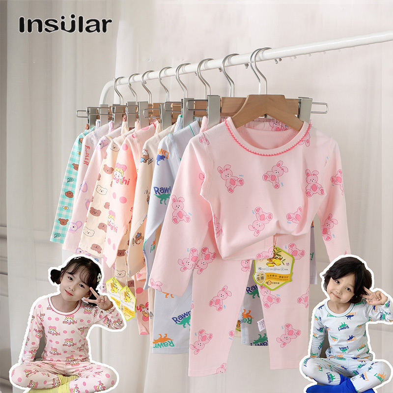 Insular Bộ đồ ngủ trẻ em đồ lót giữ nhiệt bé trai và bé gái Lycra Cotton không xương chạm đáy quần áo bé nhà đồ ngủ