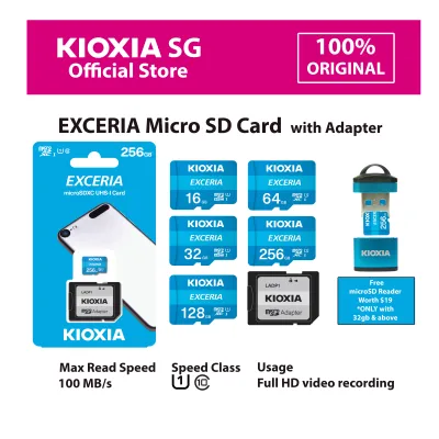 KIOXIA Exceria microSD memory card C10 U1 class with SD Adapter - in 16GB 32GB 64GB 128GB 256GB - from JAPAN