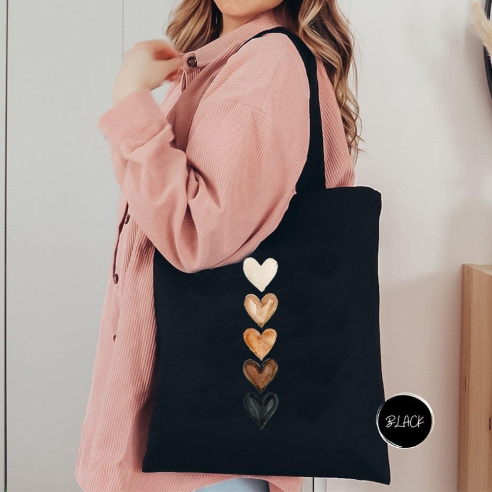 TEENIE WEENIE SPORTS In hình trái tim màu nước Túi đeo vai bằng vải canvas Tối giản Dung lượng lớn Túi xách Thường ngày Harajuku Túi xách đường phố Túi xách nữ - 3