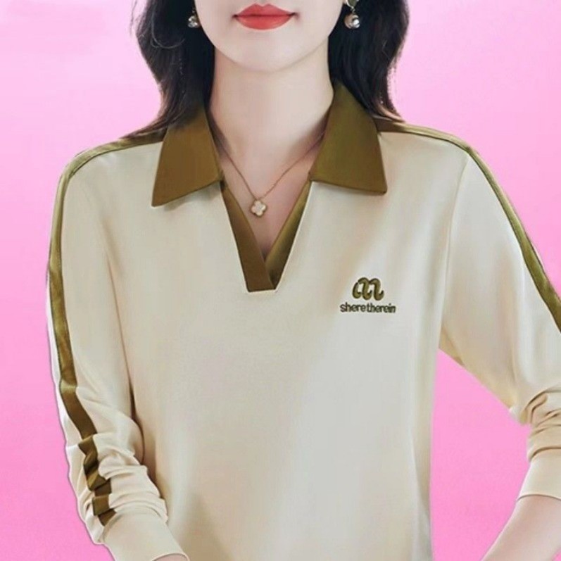Áo sơ mi Polo mỏng cổ gập cho áo phông tay phụ nữ dài áo sơ mi đáy Áo sơ mi TRUNG NIÊN trang phục mẹ