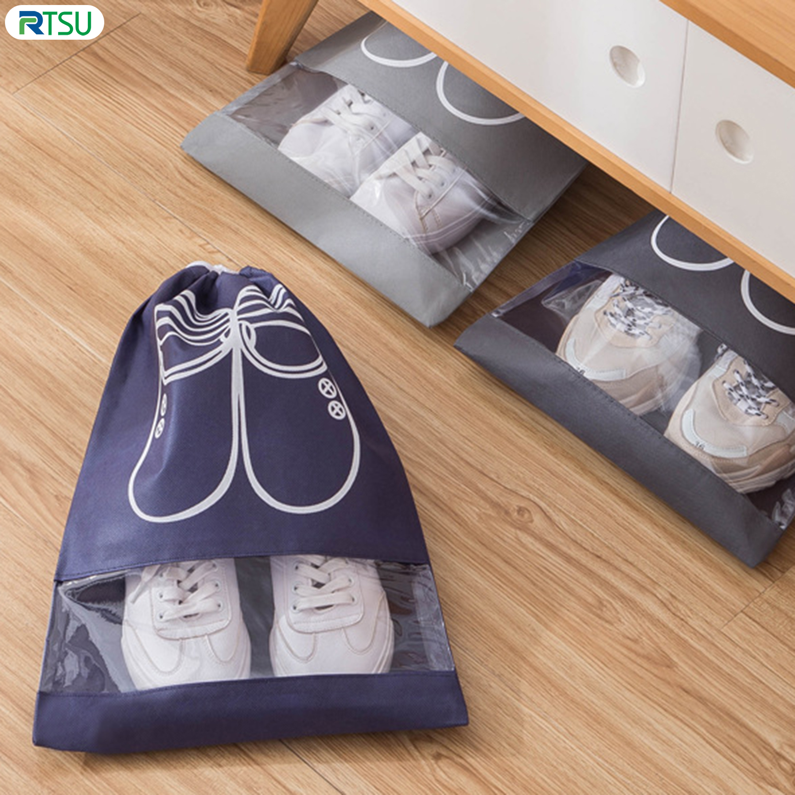 RTSU Portable Travel Shoe Storage Bags With Drawstring Portable Shoe Pouch for Fitness Sport Beach Vacation
