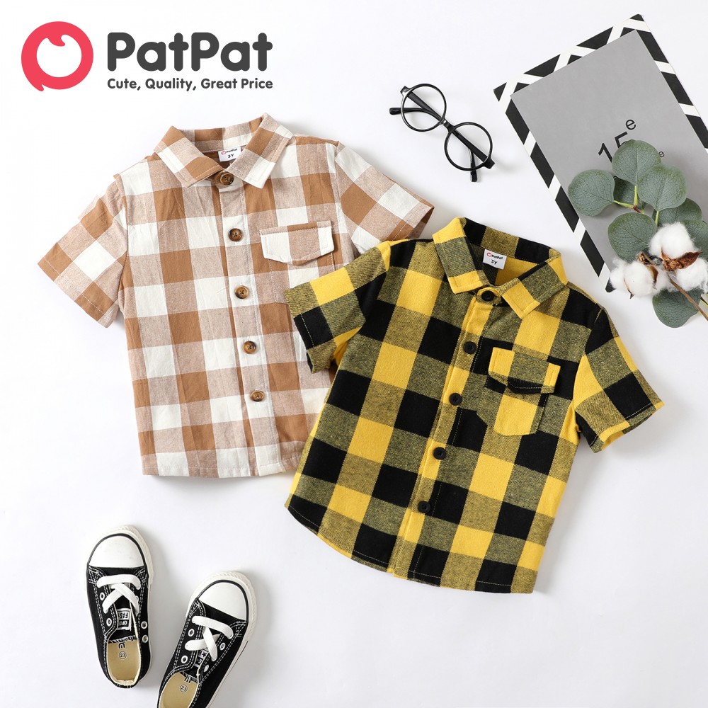 PatPat Toddler Boy Plaid Short-sleeve Shirt