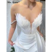 Feather Pleated Off Shoulder Dress for Women by 